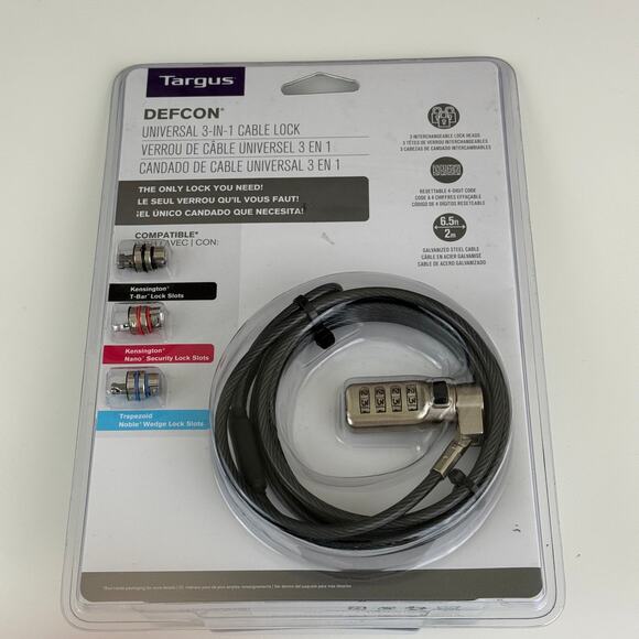 Targus Defcon Universal 3-in-1 Cable Lock Laptop / Notebook Lock New Sealed - Picture 1 of 5